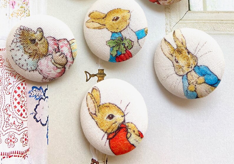 Handmade Large Peter Rabbit Lapin Children Coat Manteau Dress Fabric Covered Buttons Bouton, Peter Rabbit Fridge Magnets, 1.2 Inches 6's image 3