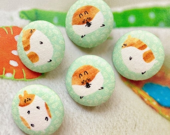 Boutons de boutonnage faits main en tissu hamster vert menthe brun, animaux de compagnie, aimants pour réfrigérateur hamster, dos plat, 1,1 pouce 1,5 cm