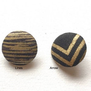 Handmade Black Golden Gold Noir Or Geometric Stripe Arrow Checks Triangle Fabric Covered Buttons Boutons , CHOOSE DESIGN, 0.8 5's image 2
