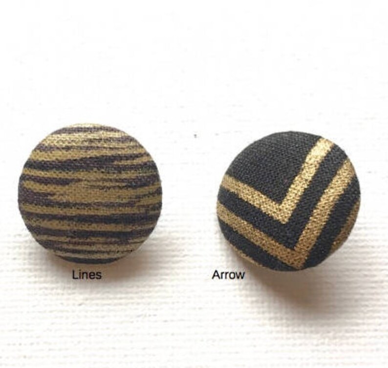 Handmade Black Golden Gold Noir Or Geometric Stripe Arrow Checks Triangle Fabric Covered Buttons Boutons , CHOOSE DESIGN, 0.8 5's image 2