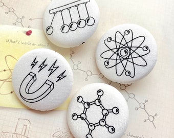 Handmade Large Off White Black Science Numbers Geek Novelty Gift Fabric Covered Buttons Bouton, Science Geek Fridge Gift Magnets, 1.5" 4's