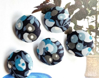 Handmade Liberty Of London Dark Navy Blue Marine Bleu Gris Fleur Flower Fabric Button Boutons , Liberty Fridge Magnet, CHOOSE SIZE 5's