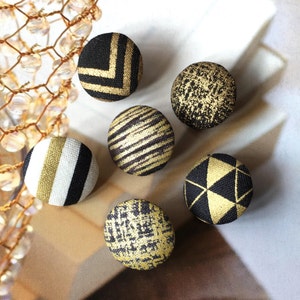 Handmade Black Golden Gold Noir Or Geometric Stripe Arrow Checks Triangle Fabric Covered Buttons Boutons , CHOOSE DESIGN, 0.8 5's image 1