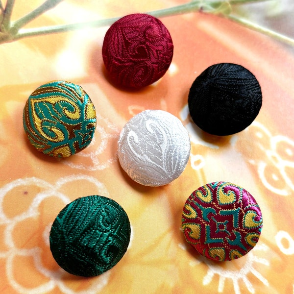 Handmade Red Black White Green Gold Chinese Chinoise Brocade Brocart Coat Jacket Fabric Buttons Boutons, Flat Back, CHOOSE SIZE COLOR 5's