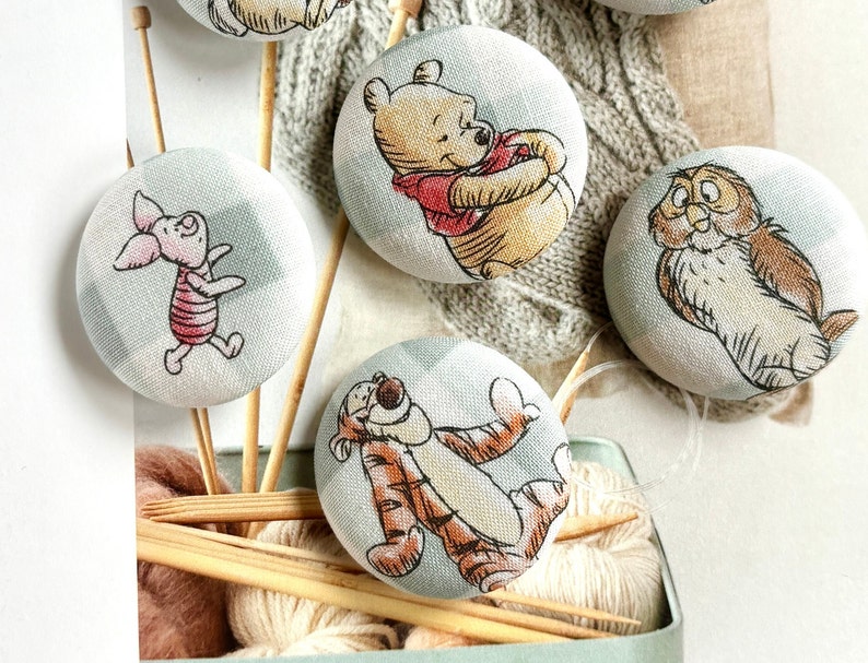 Handgemaakte grote Winnie Pooh Bear Friend Ours Animal Children Fabric Covered Buttons Boutons, Winnie Pooh Bear Animal Fridge Magnets, 1,5 6's afbeelding 3
