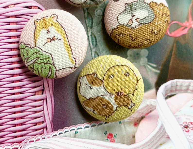 Handmade Large Hamster Souris Animal Dress Coat Decorative Fabric Covered Buttons Bouton, Hamster Fridge Magnets, 1.25 4's image 3