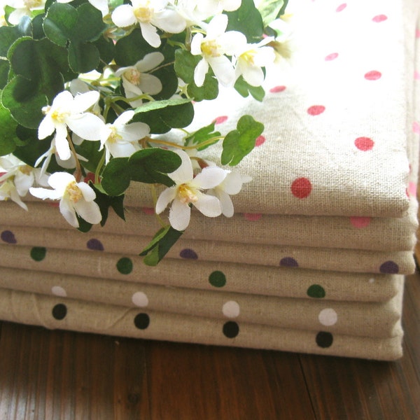 Burlap Linen Fabric Cloth - Beige Khaki Red White Pink Black Purple Polka Dots Burlap Linen Cotton Fabric FAT QUARTER 6's 18 x 14 " Each