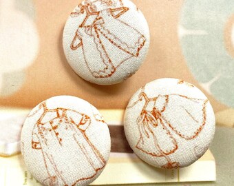 Handmade Vintage Style Cream Orange Children Dress Fashion Covered Buttons, Fridge Magnets, 1.25" 3's