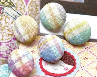 Handmade Pastel Pink Blue Yellow Purple Bleu Rose Gingham Checks Carre Plaid  Fabric Buttons Boutons , Fridge Magnets, CHOOSE SIZE 5's