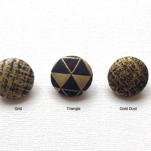 Handmade Black Golden Gold Noir Or Geometric Stripe Arrow Checks Triangle Fabric Covered Buttons Boutons , CHOOSE DESIGN, 0.8 5's image 3