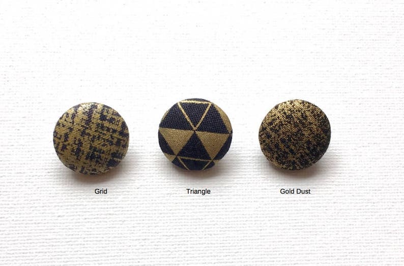 Handmade Black Golden Gold Noir Or Geometric Stripe Arrow Checks Triangle Fabric Covered Buttons Boutons , CHOOSE DESIGN, 0.8 5's image 3