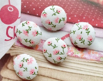 Petits boutons faits à la main blanc cassé blanc rose rose floral fleur fleur recouvert de tissu boutons, dos plat, choisissez la taille 5's