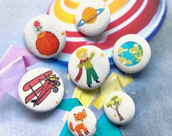 Boutons main Le Petit Prince Le Petit Prince recouverts de tissu, Magnets Le Petit Prince, Dos plat, 7's