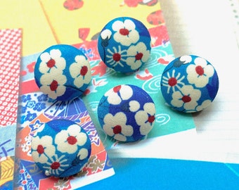 Handmade Liberty Of London Blue Red Bleu Sakura Floral Flower Fabric Buttons Boutons , Liberty Fridge Magnet, Flat Backs, CHOOSE SIZE 5's