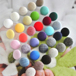 Mini Small Red Pink Yellow Blue Green Brown Beige Black White Purple Fabric Buttons, Flat Back 5's 0.35 Inches, CHOOSE COLOR
