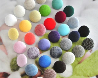 Mini Small Fabric Grey Red Pink Yellow Blue Green Brown Beige Black White Plain Fabric Buttons, Flat Backs 5's 0.4 Inches, CHOOSE COLOR