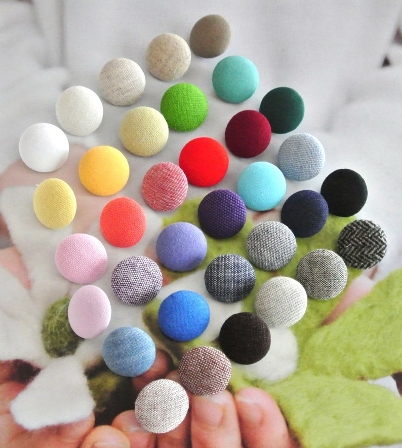 Mini Small Fabric Grey Red Pink Yellow Blue Green Brown Beige Black White Plain Fabric Buttons, Flat Backs 5's 0.4 Inches, CHOOSE COLOR image 1