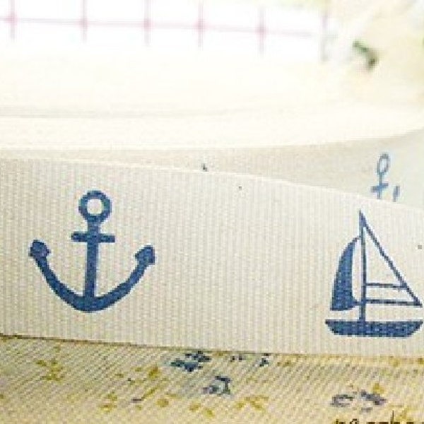 Zakka Blue Nautical Marine Boat Anchor Pants Dress Bag Clothes Handmade Cotton Wide Cloth Fabric Tape Label Ribbon