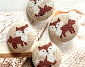 Handmade Beige Brown Fox Renard Animal Animaux Coat Dress Manteau Fabric Covered Buttons Boutons , Flat Backs, 1.1 Inches 4’s