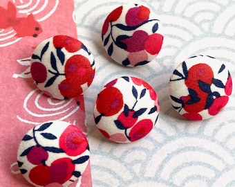 Handmade Liberty Of London Navy Dark Blue White Red Floral Flower Fabric Covered Buttons, Flat Backs,CHOOSE SIZE 5's