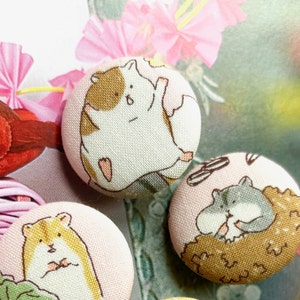 Handmade Large Hamster Souris Animal Dress Coat Decorative Fabric Covered Buttons Bouton, Hamster Fridge Magnets, 1.25 4's image 2