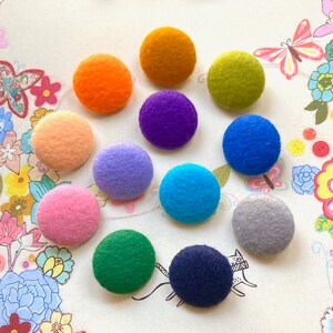 Handmade Blue Pink Orange Green Purple Pink Grey Gray Felt Plain Cotton Dress Coat Jacket Fabric Buttons, Flat Back, CHOOSE SIZE & COLOR 5's