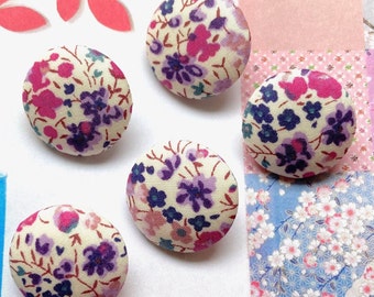 Handmade Liberty Of London Purple Pink Blue Violet Floral Flower Fabric Buttons Boutons , Liberty Fridge Magnets, CHOOSE SIZE 5's