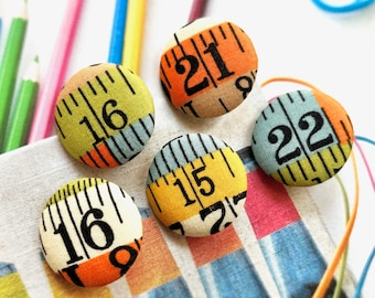 Handmade Colorful Sewing Measuring Tape Number Numero Fabric Covered Buttons Bouton, Gift For Crafter Fridge Magnets, 1.2" 5's