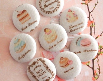 Handmade Large French Macarons Pastry Patisserie Cupcake Food Fabric Buttons Boutons, French Macarons Fridge Magnets, 1.2" 8's