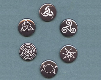 6 PAGAN / WICCAN / CELTIC 1" (25mm) Diameter Mini Buttons Flair