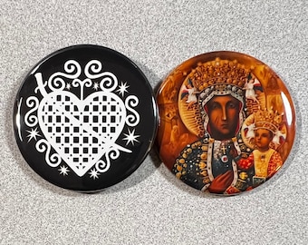 2 VOODOO VOUDON VEVE Erzulie Dantor Veve Buttons / Refrigerator Magnets - 2 1/4" Diameter