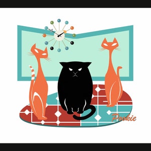 Atomic Retro Mid Century Modern Cats Home Decor Wall Art - 14&quot; W x 11&quot; H