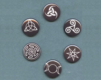 6 Pagan Wiccan Mini Pinback Buttons