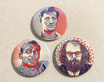 Beat Generation Trinity - On the Road - Jack Kerouac, Neal Casasdy and Allen Ginsberg  - Set of 3 Refrigerator Magnets or Pinback Buttons