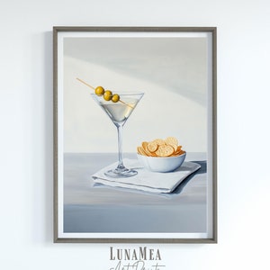 Martini Cocktail & Cracker Poster | Modern Kitchen and Bar Wall Art | Minimalist Food Drink Print | Home Bar Decor | Digital Download