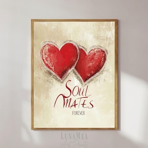 Two Hearts – Soulmates Forever Poster | Printable Romantic Wall Art | Love & Couple Gift Idea | Heart Wall Print | Digital Download Artwork