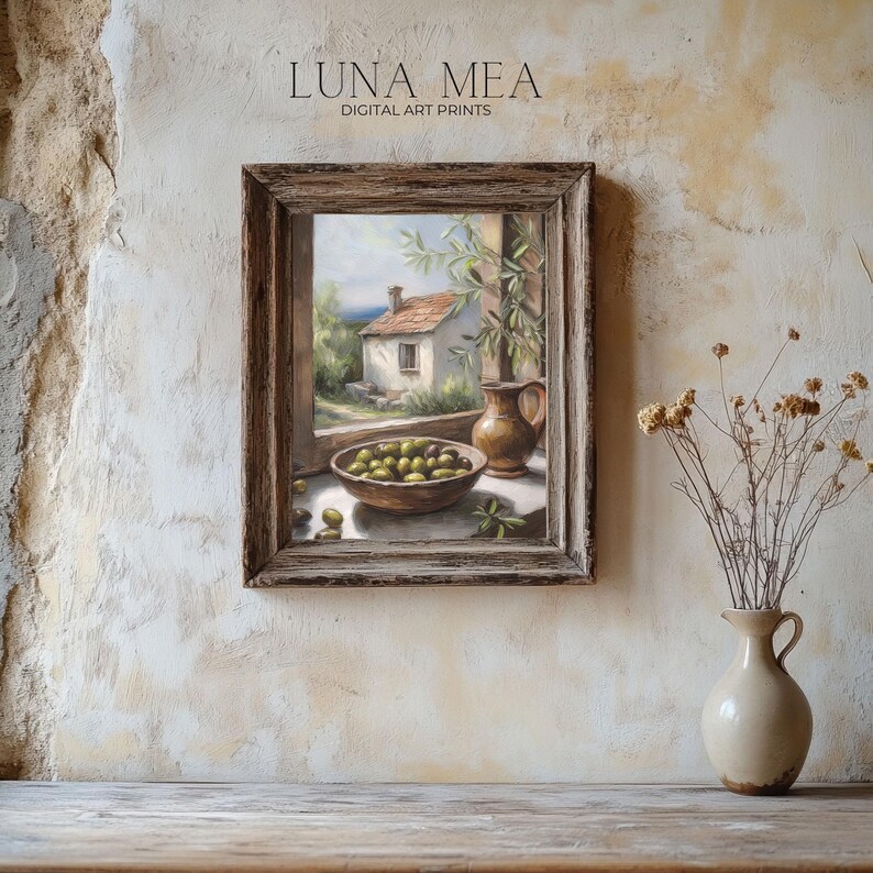 Rustic Olive Still Life Art Print | Mediterranean Cottage Painting ...