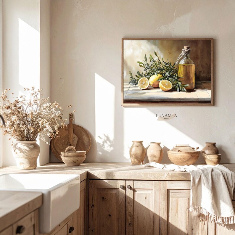 Lemons and Olive Oil Still Life Oil Painting Style – Mediterranean ...