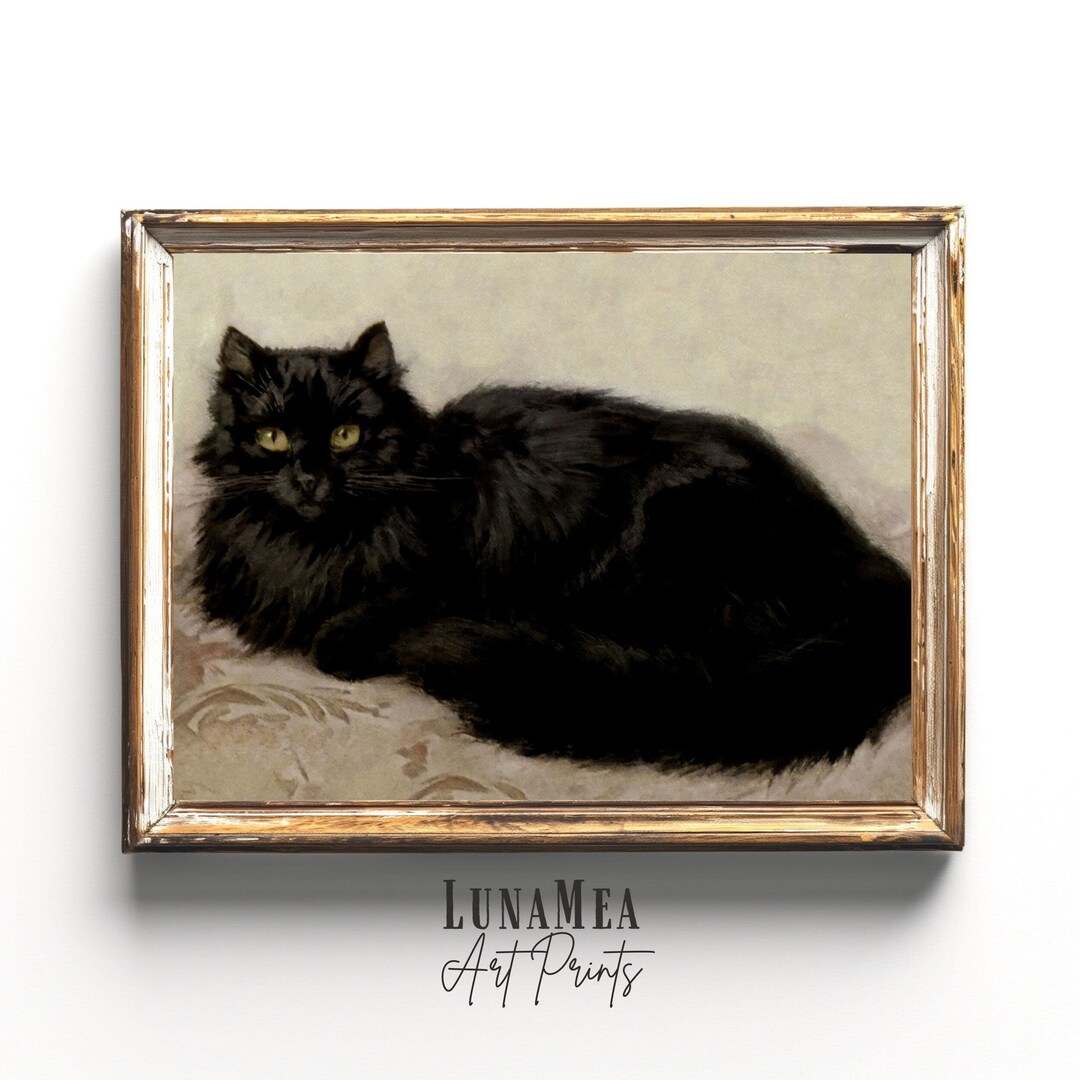 Vintage Black Cat Painting Dark Cat Poster Dark Academia Wall Art Print ...