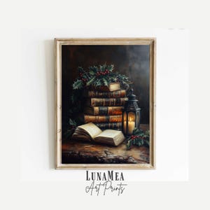 Books Candle and Flowers Still Life Wall Art – Vintage Dark Academia Poster Digital Download