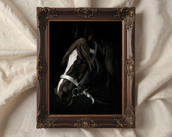 Horse Wall Art Oil Painting as Art Print. Brown Horse Wall Decor. Vintage Farmhouse Decor. Antique Horse Portrait. Gift for Equestrians P254