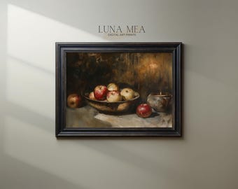 Apple Still Life Print – Rustic Vintage Fruit Kitchen Artwork Digital Download