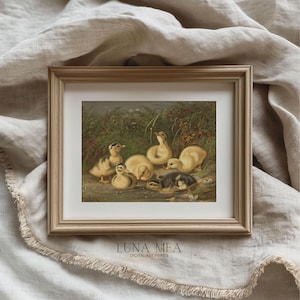 Cute Ducklings Duck Print | Vintage Farm Animal Art | Antique Landscape Meadow Painting | Rustic Farmhouse Wall Decor | Printable Wall Art