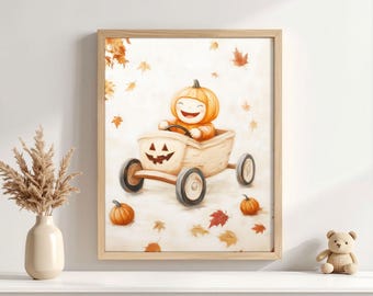 Cute Halloween Art Print | Pumpkin Nursery Wall Decor | Baby Room Fall Poster | Printable Boho Playroom Artwork | Printable Digital Download