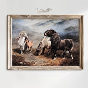 Rustikaler Wildpferde Kunstdruck | Western Landschaft mit Pferden | Vintage Bauernhaus Kunst | Cottage & Ranch Wandbild |Druckbare Wandkunst