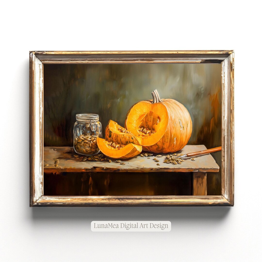 Autumn Wall Decor Printable Pumpkin Still Life Painting Rustic Fall Art ...