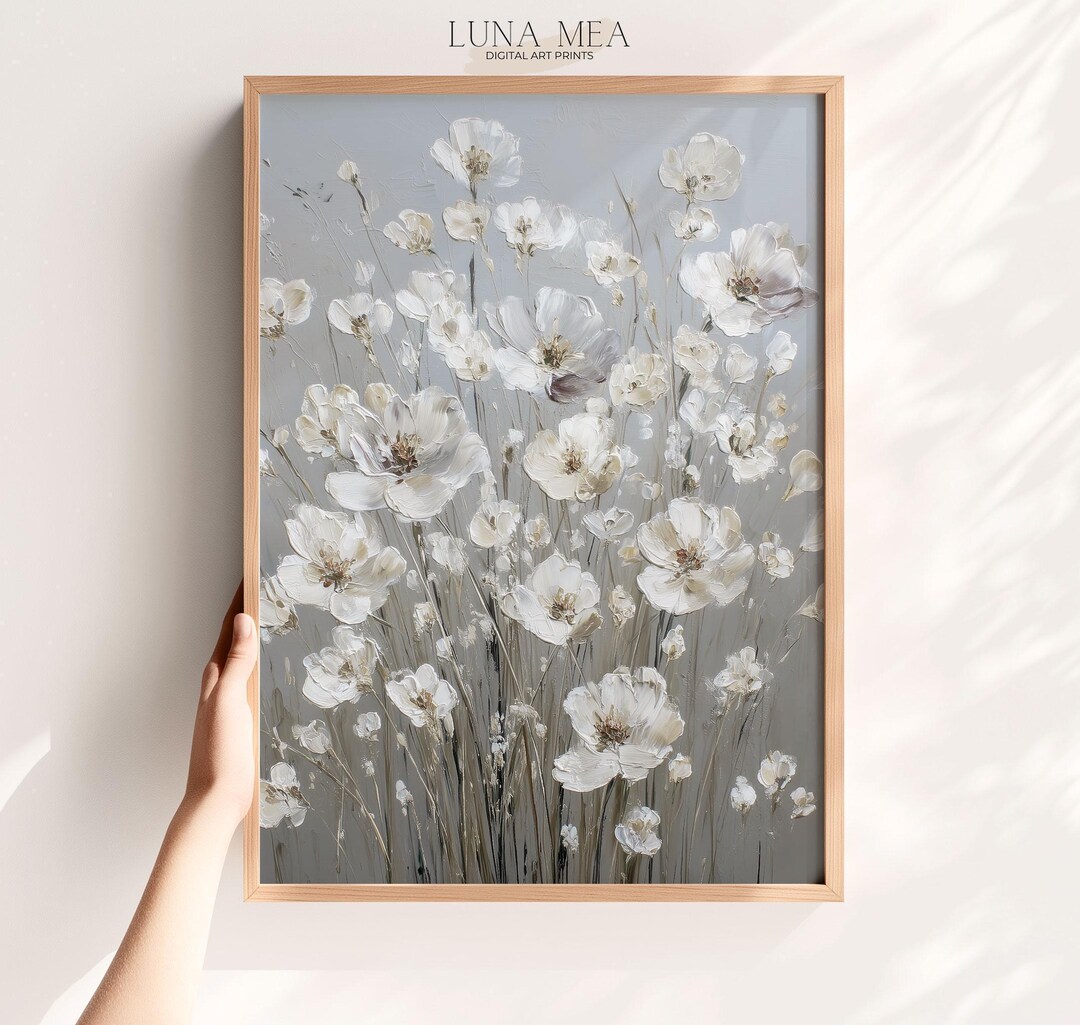 White Flower Wall Art | Vintage Print | Abstract Floral Oil Painting ...