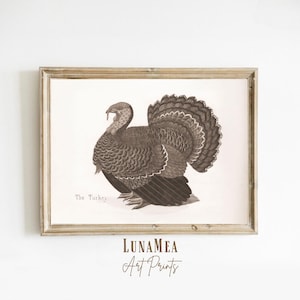 Vintage Thanksgiving Art Print | Antique Turkey Painting | Rustic Neutral Farmhouse Wall Decor | Fall Harvest Printable | Digital Download