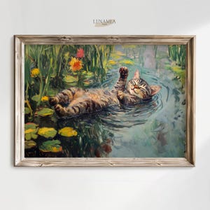 猫とチューリップの絵画 額縁入り チューリップキャッツ - 春の猫のプリント - 猫の絵画 - ファイン