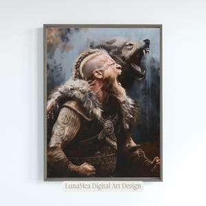 Viking Poster | Warrior with Bear | Norse Mythology Decor | Gift for Viking Fans | Vikings Valhalla Wall Art | Printable Digital Download